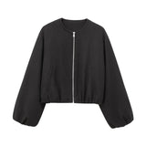 MUJER Black Bomber Jackets for Women Zipper Varsity Jackets Women Soft Cropped Jackets Woman 2025 Long Sleeve Winter Coat Female