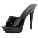 Womens Slippers Mule Patent Leather Sandals Sexy Fashion 13CM Slides Party Shoes for Woman Luxury Red Sandals Summer Comfortable