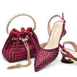 New Fashion Gold Color Shoes and Bags To Match Set Nigeria Party Women's Wedding Bag and Shoe Set Decorated with Rhinestone