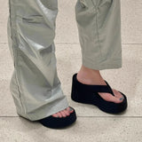 Women Slippers Height Increase Thick Soled Flip Flops Women's Summer Outside Pinch Feet Slippers Women Wedge Heel Sandals