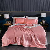 Luxury 100% Silk Bedding Set with Duvet Cover Set Double King Queen Size Bedding Cover Kit 4pcs Bed Cover Bed Linen Sets