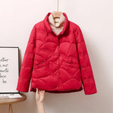 Women's Winter Short Down Jacket Stand Collar Plaid Solid White Duck Down Coat Lady Puffer Jackets  max mara пуховик JK-229