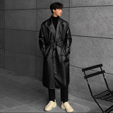 Men's Slim-fit Mid-length Double-breasted Leather Jacket