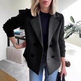 Double Breasted Lapel Jacket Fashion Knitted Sleeves Splicing Design Coat Outerwear Women's Clothing