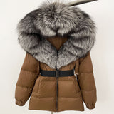 Oversized Real Fox Fur Collar Hooded White Duck Down Jacket