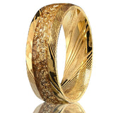 Middle Inlaid Gold Foil Damascus Steel Ring