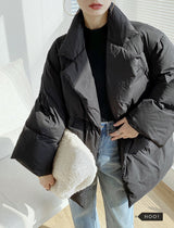 Mid-Length Loose Down Jacket with Suit Collar
