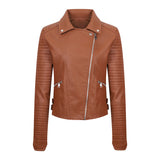 Women's Leather Clothing Coat Short Washed Slim Fit