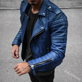 Men's Slim Fit Brown PU Leather Jacket with Lapel