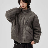 Mens Thick Solid-Color Wool Jacket Short Padded Coat