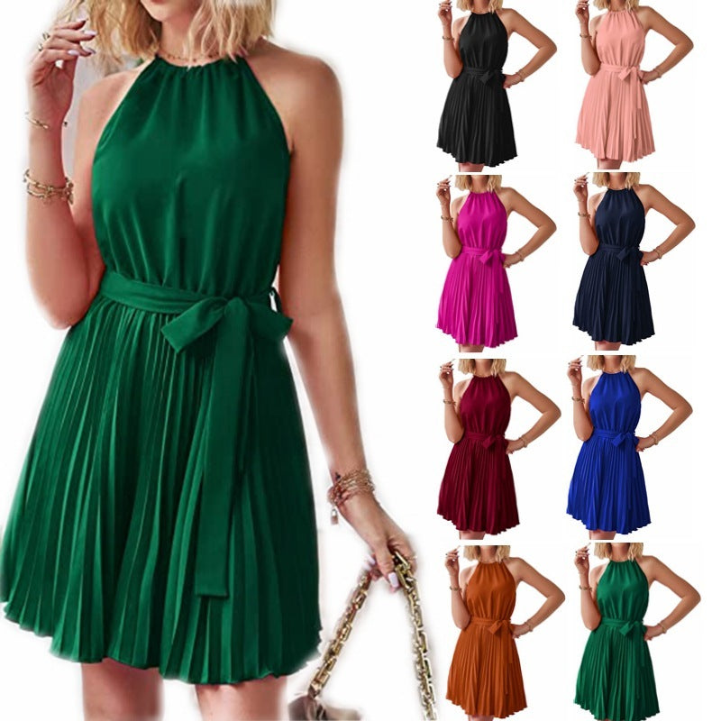 Halter Strapless Pleated Sundress