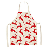 Christmas Deer Art Pattern Female Cleaning Home Cooking Kitchen Apron Chef Ear Cotton Linen