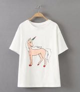 Korean Style Unicorn Print Short Sleeve T-Shirt
