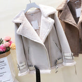 Lamb Wool Jacket, Thick Suede Leather Motorcycle Coat