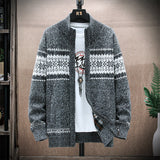 Men's Printed Stand-Collar Cardigan Jacket for Warmth