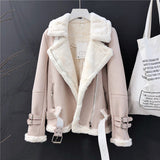 Lamb Wool Jacket, Thick Suede Leather Motorcycle Coat