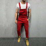 Ripped Denim Pants with Suspenders