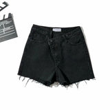 Asymmetrical Slanted Denim Shorts