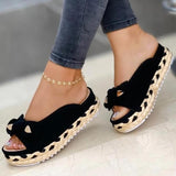Ladies Platform Casual Roman Bow Slippers