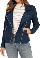 Fashion Deerskin Velvet Motorcycle Jacket Zipper Pocket Short Coat