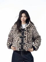 Hooded Jacket Women's Loose Thick Leopard Print Full Print Design Street Coat
