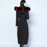 Fashionable Long Thick Solid Color Down Jacket with Fur Collar