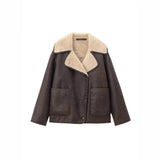 Women's Clothing Retro Lapels Fur Integrated Loose Jacket
