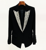 Women's Rhinestone Beaded One Button Slim Blazer Jacket