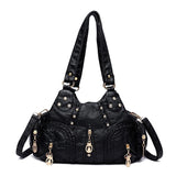 Washed Mother Bag with Rivets and Diamond Details