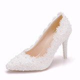 Pearl Lace Large Size Wedding Shoes Stiletto Single Shoes Women