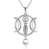 Triple Moon Goddess Necklace Amulet Wizard Pendant with Shell Pearl Necklace for Women