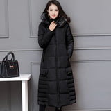 Hooded Padded Jacket with Fur Collar and Color Block