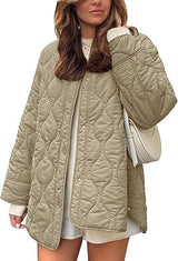 European And American Style Chic String Decoration Simple Solid Color Round Neck Loose Cotton Coat
