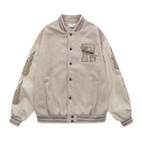 Vintage Flame Embroidered Jacket Jacket Baseball Uniform