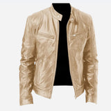Men's Zip-up Cardigan PU Leather Jacket Fashion Pockets Stand Collar Short Tops Clothing
