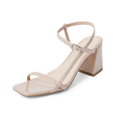 Modatope Nude Sandals Women Open Toe Strappy Heels for Women Chunky Heel Ankle Strap Sandals Square Toe Block Heel Sandals Size 10