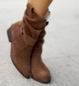 Ins Pointed Toe Mid-calf Boots Fashion Suede Zipper Western Boot Winter Shoes For Women