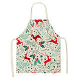 Christmas Deer Art Pattern Female Cleaning Home Cooking Kitchen Apron Chef Ear Cotton Linen