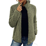 Fall Winter Warm Sweatshirt Stand Collar Solid Color Top Sweater Women's Casual Fashion Long Sleeve Zipper Bubble Velvet Coat Tops