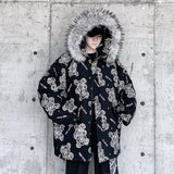 Plus Size Hip Hop Cotton Jacket with Bear Print