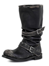 Chunky-heeled Vintage Distressed Mid-calf Boots Womens