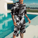 Sporty Digital Print Men's T-Shirt Set