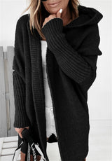 Fashion Bat Sleeve Hooded Cardigan Oversized Loose Temperament Solid Color Sweater Womens Clothing