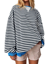 Women's Striped Embroidered Stitching Color-inserted Pullover Sweater