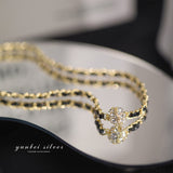 Retro Elegant Leather Winding Chain Diamond Magnetic Necklace