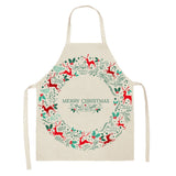 Christmas Deer Art Pattern Female Cleaning Home Cooking Kitchen Apron Chef Ear Cotton Linen