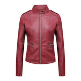 Women's Leather Jacket Women's Slim-fit Leather Jacket Women's Motorcycle Clothing PU Leather Women's Jacket Short Women's Leather Jacket Three-line Craft