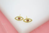 18K Gold Filled Evil Eye Red, Blue, Purple Stud Earrings (L1)